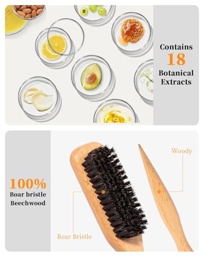 Slick Back Hair Brush & Hair Wax Stick Set – Boar Bristle Brush for Fine to Medium Hair – Smooth Flyaways, Frizz & Baby Hairs, Sleek Ponytails Buns Updos