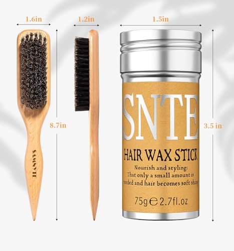 Slick Back Hair Brush & Hair Wax Stick Set – Boar Bristle Brush for Fine to Medium Hair – Smooth Flyaways, Frizz & Baby Hairs, Sleek Ponytails Buns Updos - görsel 14
