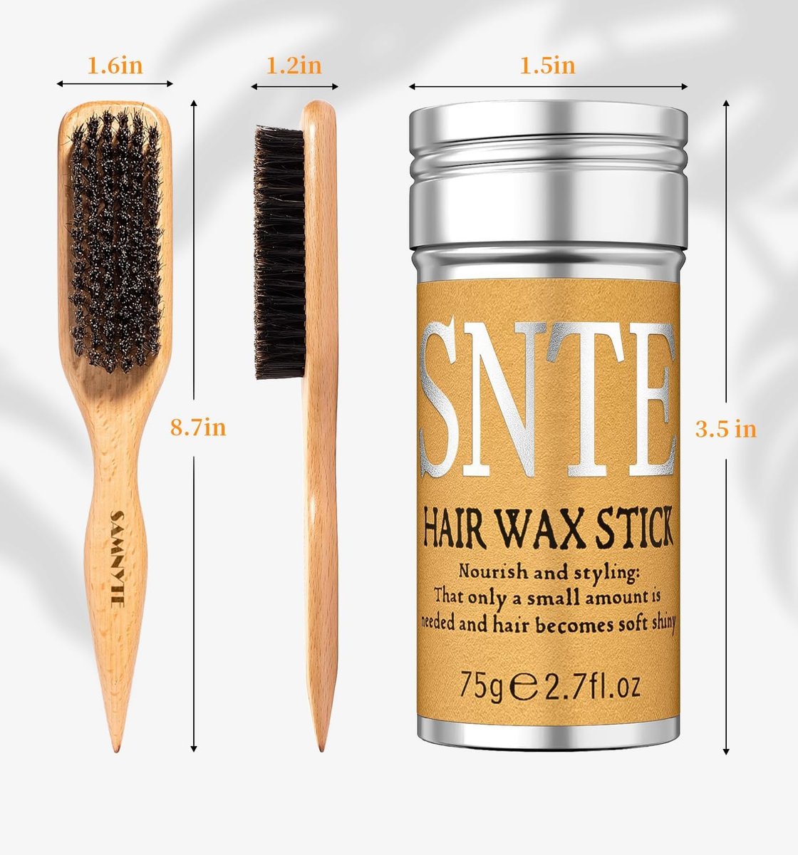 Slick Back Hair Brush & Hair Wax Stick Set – Boar Bristle Brush for Fine to Medium Hair – Smooth Flyaways, Frizz & Baby Hairs, Sleek Ponytails Buns Updos - görsel 13