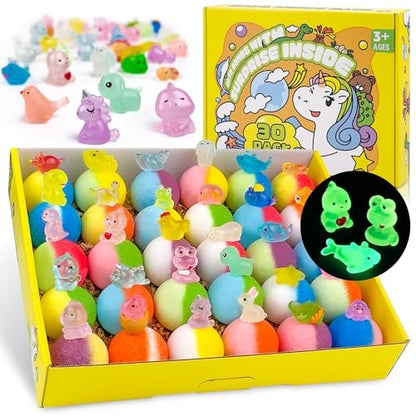 Yekery 30-Pack Bath Bombs for Kids with Glow-in-the-Dark Toy Inside - Organic Natural Fizzing Bath Balls, Handmade Surprise Gift for Boys and Girls Avelisse