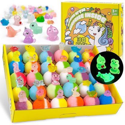 Yekery 30-Pack Bath Bombs for Kids with Glow-in-the-Dark Toy Inside - Organic Natural Fizzing Bath Balls, Handmade Surprise Gift for Boys and Girls Avelisse
