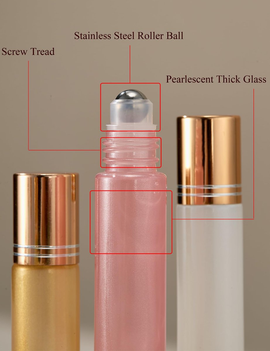 Qeuly 10ml Roll on Bottles - 6 Color Essential Oils Bottles, Thick Glass with Stainless Steel Roller Balls, Empty for Aromatherapy, Perfumes and Lip Balms - görsel 8