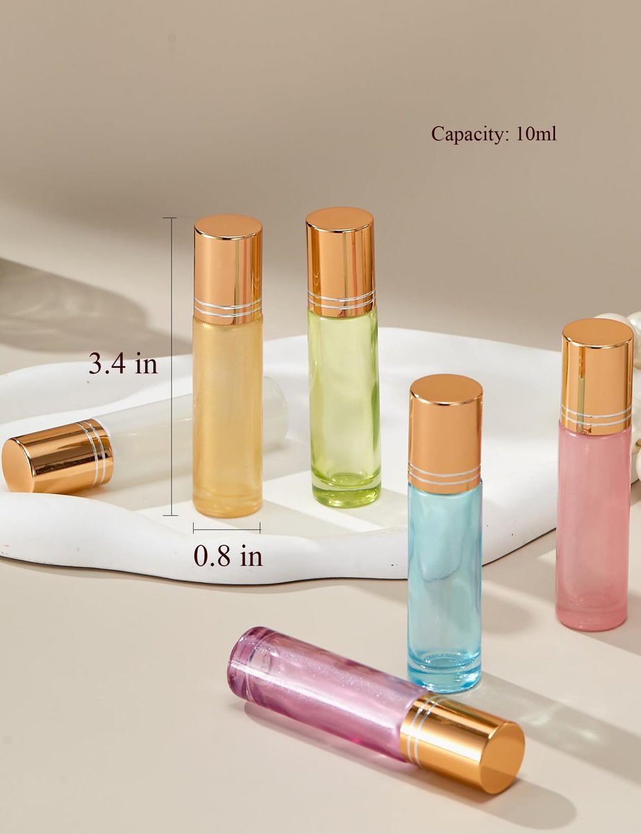 Qeuly 10ml Roll on Bottles - 6 Color Essential Oils Bottles, Thick Glass with Stainless Steel Roller Balls, Empty for Aromatherapy, Perfumes and Lip Balms - görsel 10