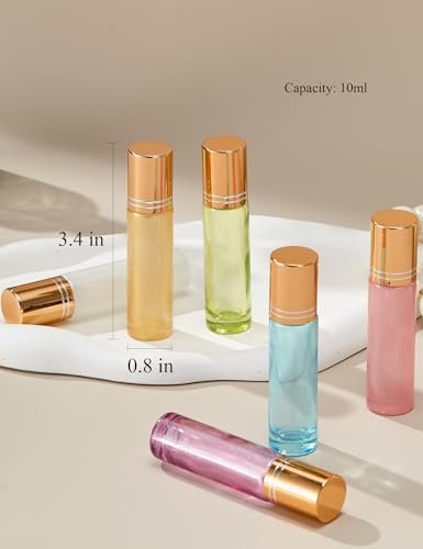 Qeuly 10ml Roll on Bottles - 6 Color Essential Oils Bottles, Thick Glass with Stainless Steel Roller Balls, Empty for Aromatherapy, Perfumes and Lip Balms - görsel 9