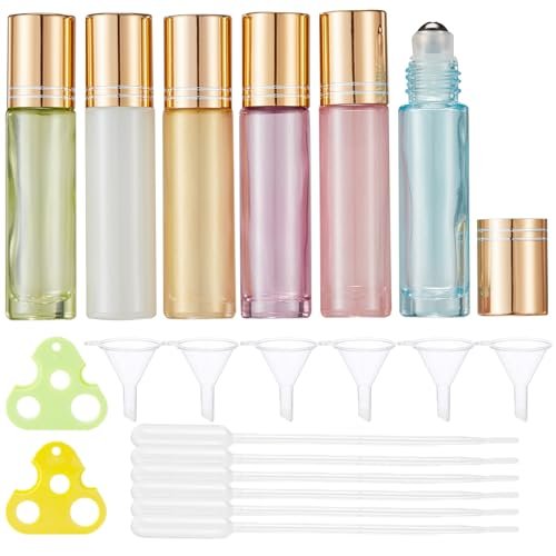 Qeuly 10ml Roll on Bottles - 6 Color Essential Oils Bottles, Thick Glass with Stainless Steel Roller Balls, Empty for Aromatherapy, Perfumes and Lip Balms - görsel 1