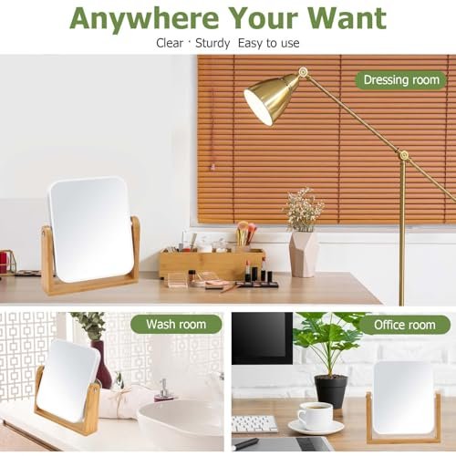 LFOYOU Vanity Makeup Mirror with Natural Bamboo Stand – Double Sided 8 Inch Magnifying Mirror, 360° Swivel, Tabletop for Bathroom or Bedroom (Cream) - görsel 12
