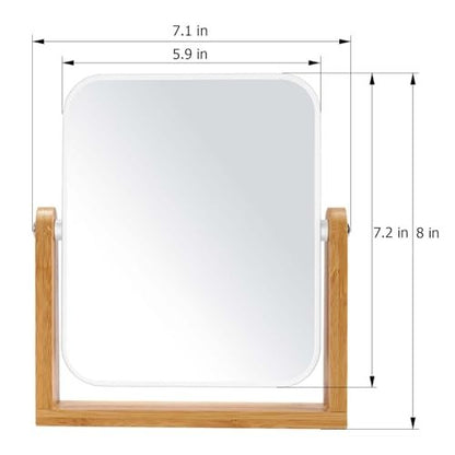 LFOYOU Vanity Makeup Mirror with Natural Bamboo Stand – Double Sided 8 Inch Magnifying Mirror, 360° Swivel, Tabletop for Bathroom or Bedroom (Cream)
