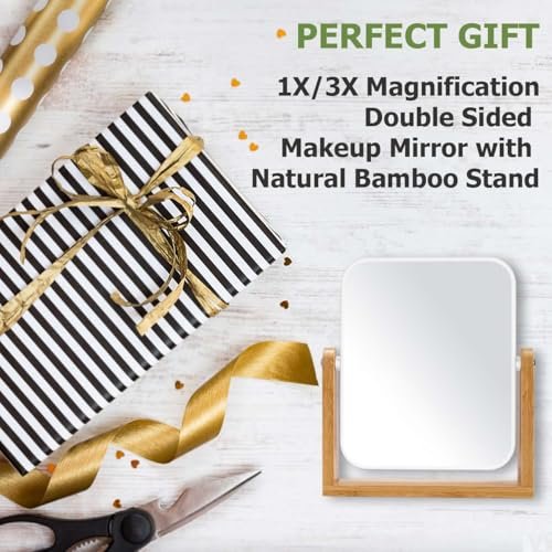 LFOYOU Vanity Makeup Mirror with Natural Bamboo Stand – Double Sided 8 Inch Magnifying Mirror, 360° Swivel, Tabletop for Bathroom or Bedroom (Cream) - görsel 14