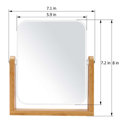 LFOYOU Vanity Makeup Mirror with Natural Bamboo Stand – Double Sided 8 Inch Magnifying Mirror, 360° Swivel, Tabletop for Bathroom or Bedroom (Cream)