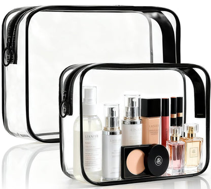 ploimyur Clear Makeup Bag 2 Pack – TSA Approved Travel Toiletry Bag for Women Men, Quart Size Clear Cosmetic Organizer for Carry On Airport Airline Compliant (Black)