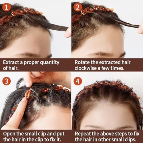 HFZRZFH 2 Pack Clip Headband for Twisty Bangs - 90s Hair Accessories for Women with 8 Mini Clips, Braided Hair Clip Headbands for Y2K Fashion Styling (Black and Brown) - görsel 10