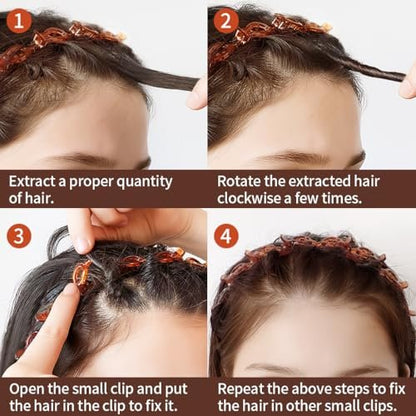 HFZRZFH 2 Pack Clip Headband for Twisty Bangs - 90s Hair Accessories for Women with 8 Mini Clips, Braided Hair Clip Headbands for Y2K Fashion Styling (Black and Brown)