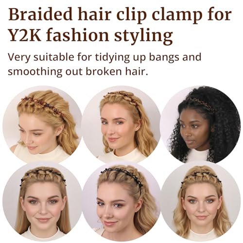 HFZRZFH 2 Pack Clip Headband for Twisty Bangs - 90s Hair Accessories for Women with 8 Mini Clips, Braided Hair Clip Headbands for Y2K Fashion Styling (Black and Brown) - görsel 12