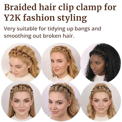 HFZRZFH 2 Pack Clip Headband for Twisty Bangs - 90s Hair Accessories for Women with 8 Mini Clips, Braided Hair Clip Headbands for Y2K Fashion Styling (Black and Brown)