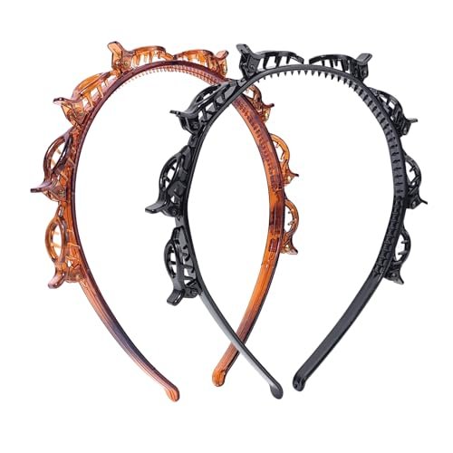 HFZRZFH 2 Pack Clip Headband for Twisty Bangs - 90s Hair Accessories for Women with 8 Mini Clips, Braided Hair Clip Headbands for Y2K Fashion Styling (Black and Brown) - görsel 2