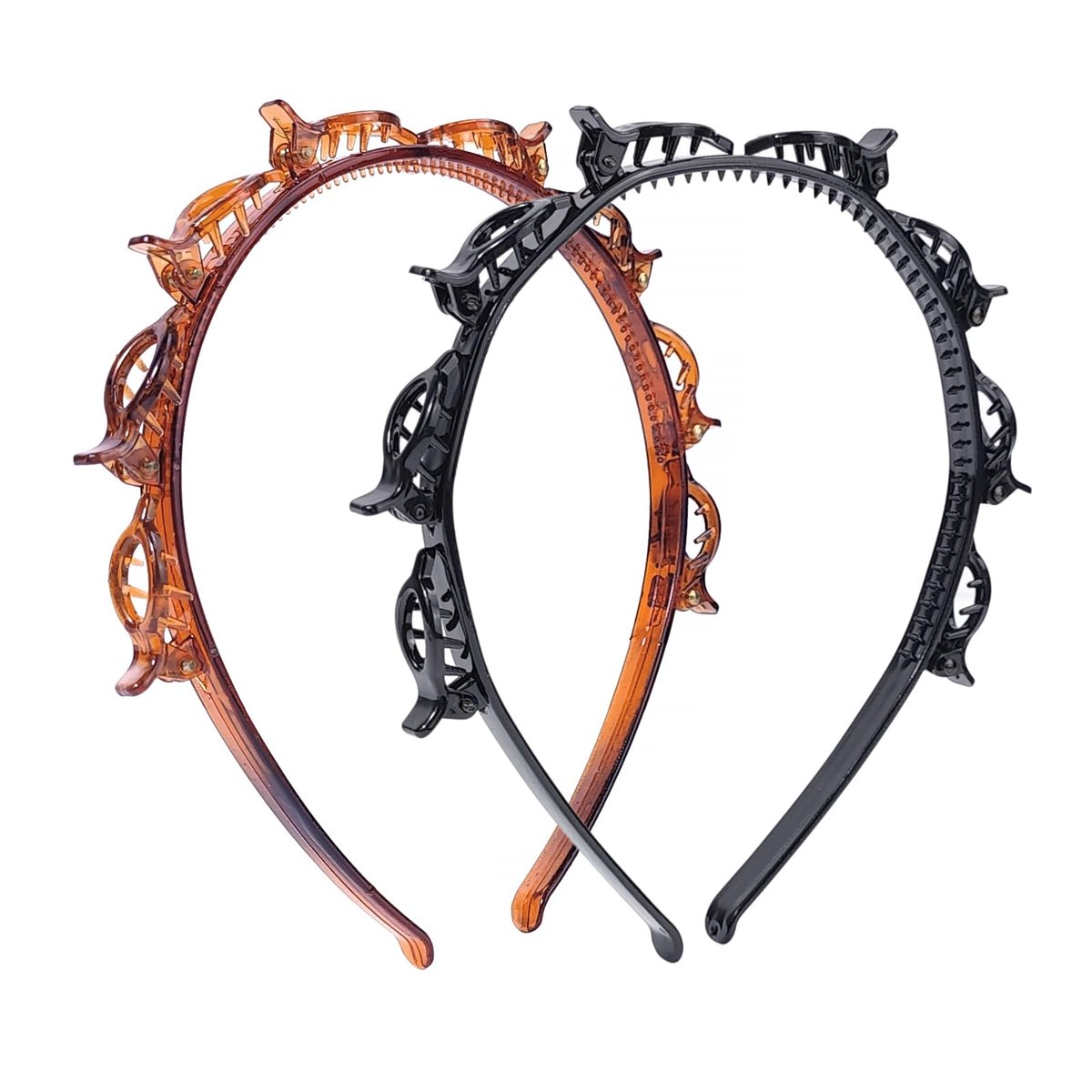 HFZRZFH 2 Pack Clip Headband for Twisty Bangs - 90s Hair Accessories for Women with 8 Mini Clips, Braided Hair Clip Headbands for Y2K Fashion Styling (Black and Brown) - görsel 1
