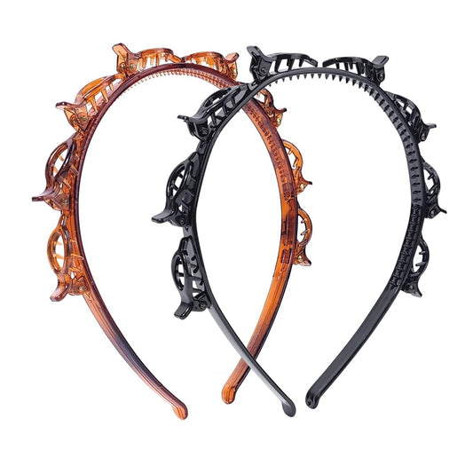 HFZRZFH 2 Pack Clip Headband for Twisty Bangs - 90s Hair Accessories for Women with 8 Mini Clips, Braided Hair Clip Headbands for Y2K Fashion Styling (Black and Brown)