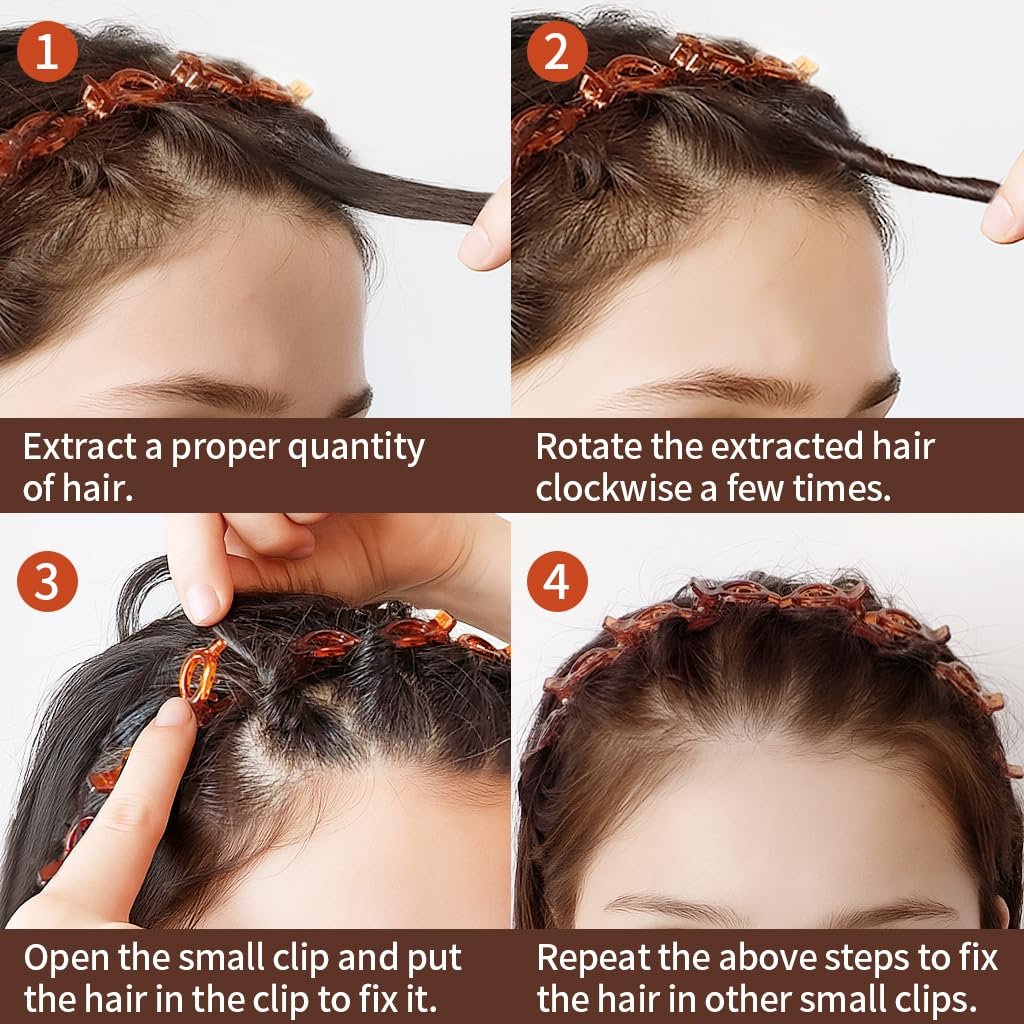 HFZRZFH 2 Pack Clip Headband for Twisty Bangs - 90s Hair Accessories for Women with 8 Mini Clips, Braided Hair Clip Headbands for Y2K Fashion Styling (Black and Brown) - görsel 9
