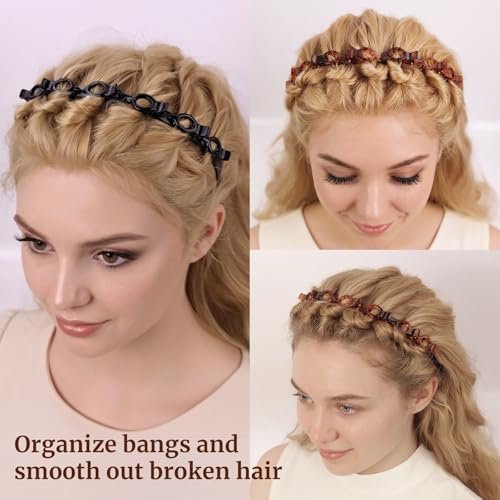 HFZRZFH 2 Pack Clip Headband for Twisty Bangs - 90s Hair Accessories for Women with 8 Mini Clips, Braided Hair Clip Headbands for Y2K Fashion Styling (Black and Brown) - görsel 6