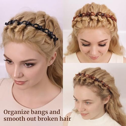 HFZRZFH 2 Pack Clip Headband for Twisty Bangs - 90s Hair Accessories for Women with 8 Mini Clips, Braided Hair Clip Headbands for Y2K Fashion Styling (Black and Brown)