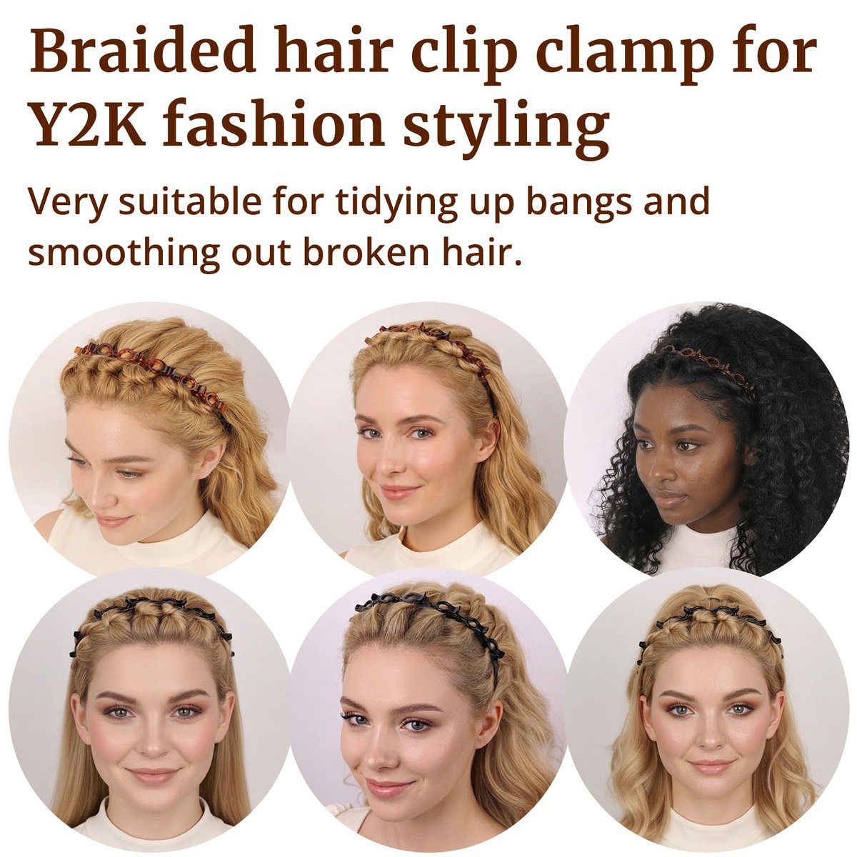 HFZRZFH 2 Pack Clip Headband for Twisty Bangs - 90s Hair Accessories for Women with 8 Mini Clips, Braided Hair Clip Headbands for Y2K Fashion Styling (Black and Brown) - görsel 11