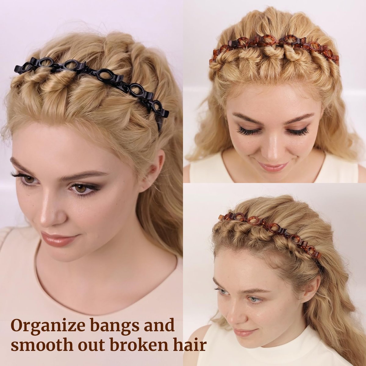 HFZRZFH 2 Pack Clip Headband for Twisty Bangs - 90s Hair Accessories for Women with 8 Mini Clips, Braided Hair Clip Headbands for Y2K Fashion Styling (Black and Brown) - görsel 5