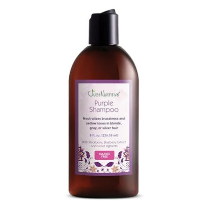 Just Nutritive Purple Toning Shampoo for Blonde, Gray, White, Silver, and Bleached Hair - Eliminate Brassiness, Boost Shine, Repairs, Hydrates, Sulfate-Free, Paraben-Free, Anti-Yellowing, 8 oz. Avelisse