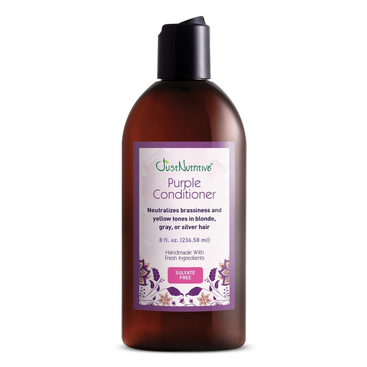 Just Nutritive Purple Conditioner for Blonde, Gray, White, Silver, and Bleached Hair - Eliminate Brassiness, Boost Shine, Repairs, Hydrates, Sulfate-Free, Paraben-Free, Gentle on Scalp, 8 oz. Avelisse