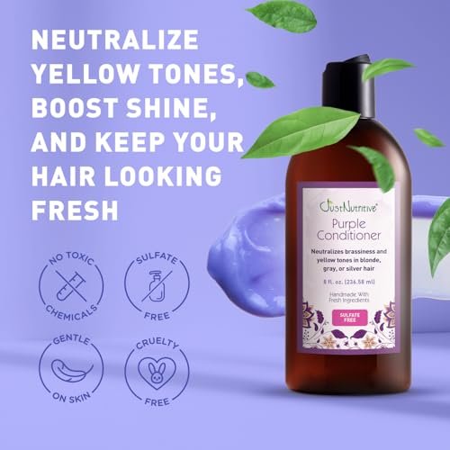 Just Nutritive Purple Conditioner for Blonde, Gray, White, Silver, and Bleached Hair - Eliminate Brassiness, Boost Shine, Repairs, Hydrates, Sulfate-Free, Paraben-Free, Gentle on Scalp, 8 oz. Avelisse