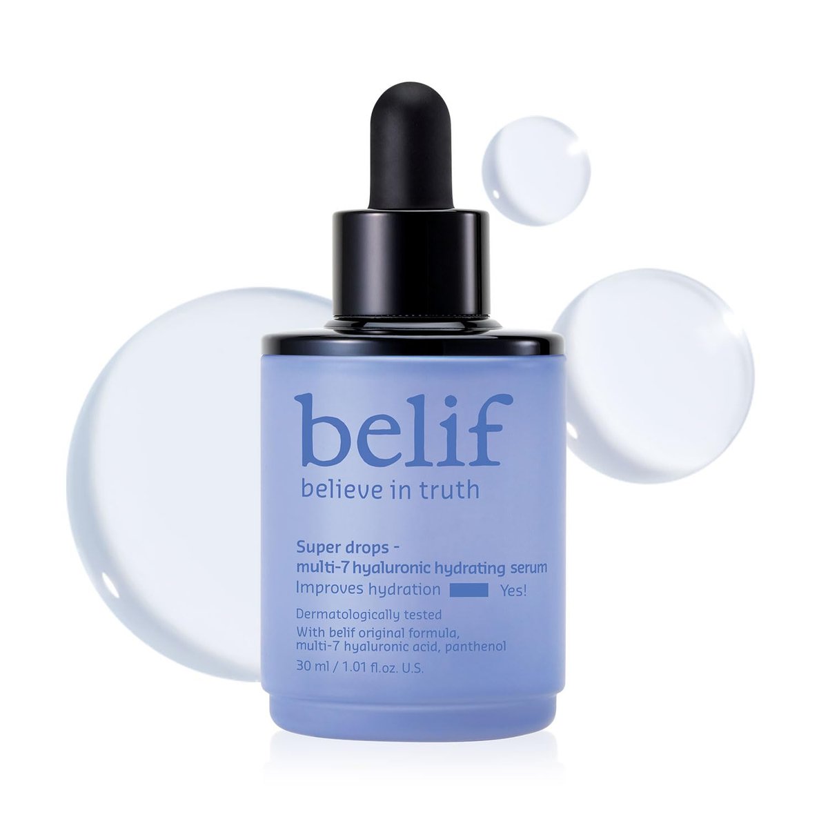 belif Super Drops Multi-7 Hyaluronic Hydrating Serum - 24-Hour Moisturization, Hyaluronic Acid & Panthenol Lightweight Daily Essence | Korean Skincare (1.01 fl oz) Avelisse