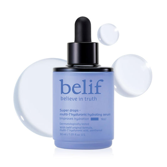 belif Super Drops Multi-7 Hyaluronic Hydrating Serum - 24-Hour Moisturization, Hyaluronic Acid & Panthenol Lightweight Daily Essence | Korean Skincare (1.01 fl oz) Avelisse