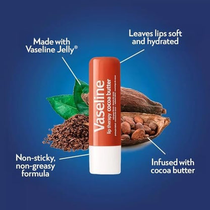 Vaseline Hand Cream 2-Pack – Hydra Replenish Crème with Hyaluronic Acid, Niacinamide & Cocoa Butter for Soft Skin + Cocoa Butter Lip Therapy Tube with Petroleum Jelly Avelisse