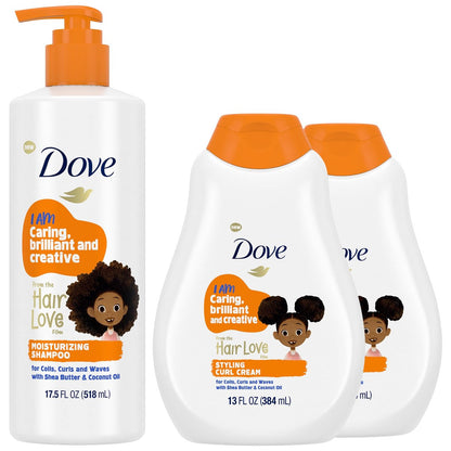 Dove Kids Moisturizing Shampoo + Styling Curl Cream Twin Pack – Curly Hair Products for Kids, Coconut Cookie Scent (3 Piece Set) Avelisse