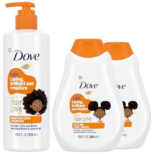 Dove Kids Moisturizing Shampoo + Styling Curl Cream Twin Pack – Curly Hair Products for Kids, Coconut Cookie Scent (3 Piece Set) Avelisse