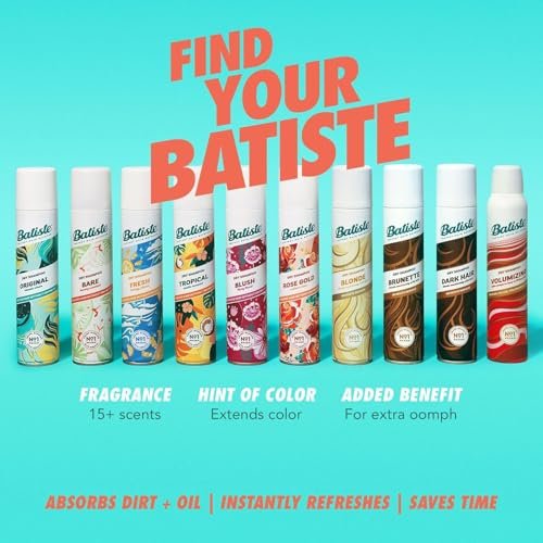 Batiste Dry Shampoo for Dark Hair, Refresh and Absorb Oil Between Washes, Waterless Shampoo for Added Texture and Body, 6.73 oz, Pack of 2 Avelisse