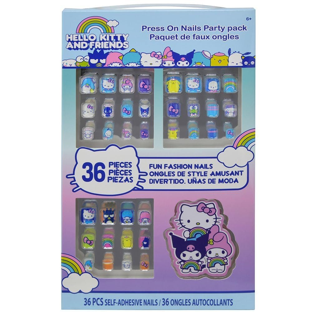 Hello Kitty and Friends 36 Press-On Nail Party Pack - Multicolor Large Plastic Nail Tips - görsel 1
