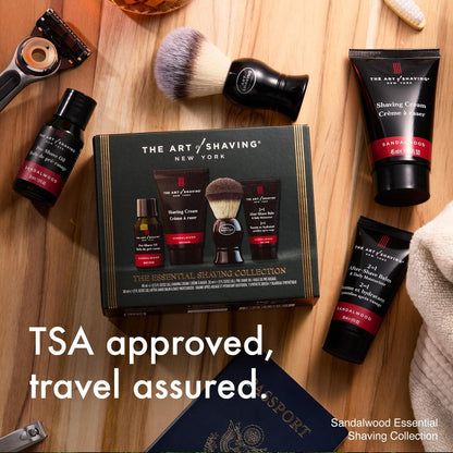 The Art of Shaving Sandalwood 4-in-1 Trial Kit: Pre-Shave Oil, Shaving Cream, Shaving Brush & After-Shave Balm – Protects Against Irritation and Razor Burn – Hydrates and Nourishes Dry Skin Avelisse