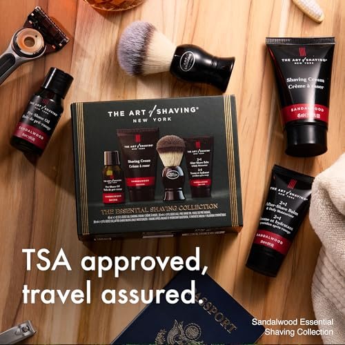 The Art of Shaving Sandalwood 4-in-1 Trial Kit: Pre-Shave Oil, Shaving Cream, Shaving Brush & After-Shave Balm – Protects Against Irritation and Razor Burn – Hydrates and Nourishes Dry Skin Avelisse