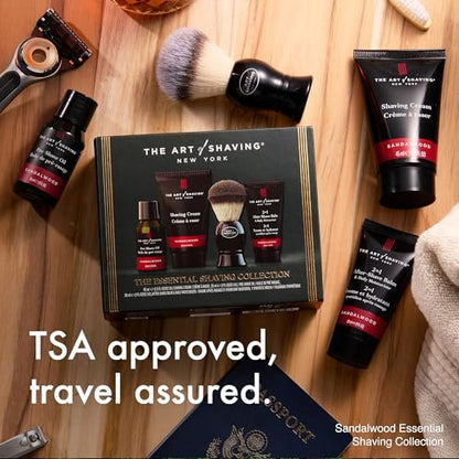 The Art of Shaving Sandalwood 4-in-1 Trial Kit: Pre-Shave Oil, Shaving Cream, Shaving Brush & After-Shave Balm – Protects Against Irritation and Razor Burn – Hydrates and Nourishes Dry Skin Avelisse