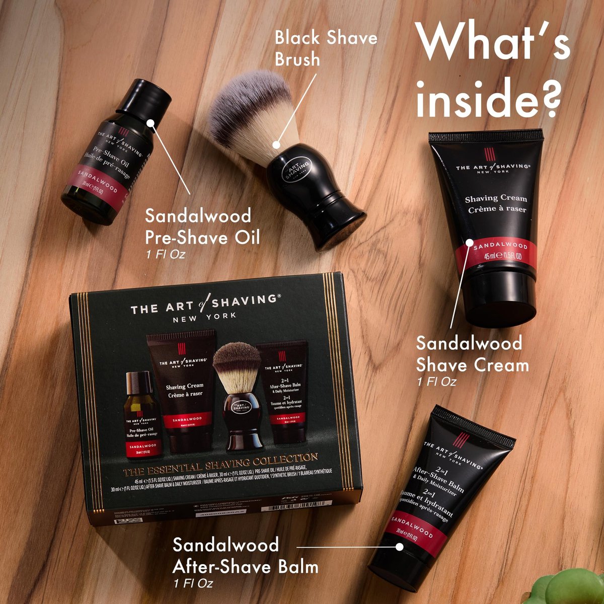The Art of Shaving Sandalwood 4-in-1 Trial Kit: Pre-Shave Oil, Shaving Cream, Shaving Brush & After-Shave Balm – Protects Against Irritation and Razor Burn – Hydrates and Nourishes Dry Skin Avelisse
