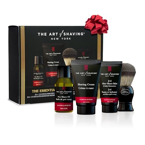 The Art of Shaving Sandalwood 4-in-1 Trial Kit: Pre-Shave Oil, Shaving Cream, Shaving Brush & After-Shave Balm – Protects Against Irritation and Razor Burn – Hydrates and Nourishes Dry Skin Avelisse
