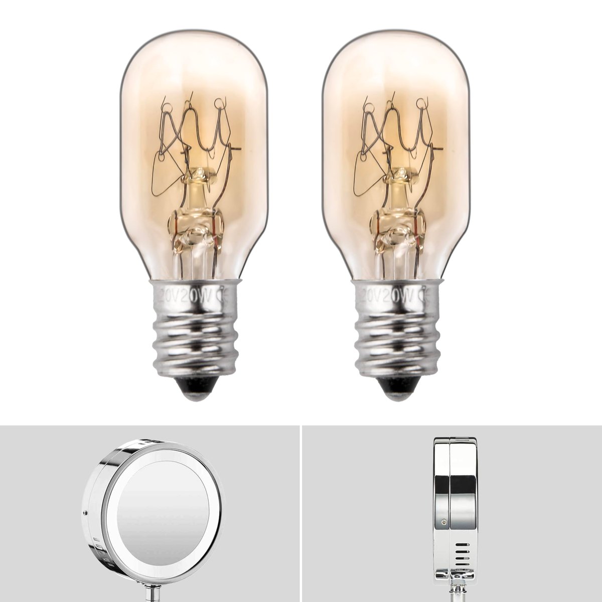 ZTTM 20W 120V Incandescent Replacement Bulb for Conair RP34B Makeup Mirror – E12 Candelabra Base, 2700K Warm Light (2-Pack) Avelisse