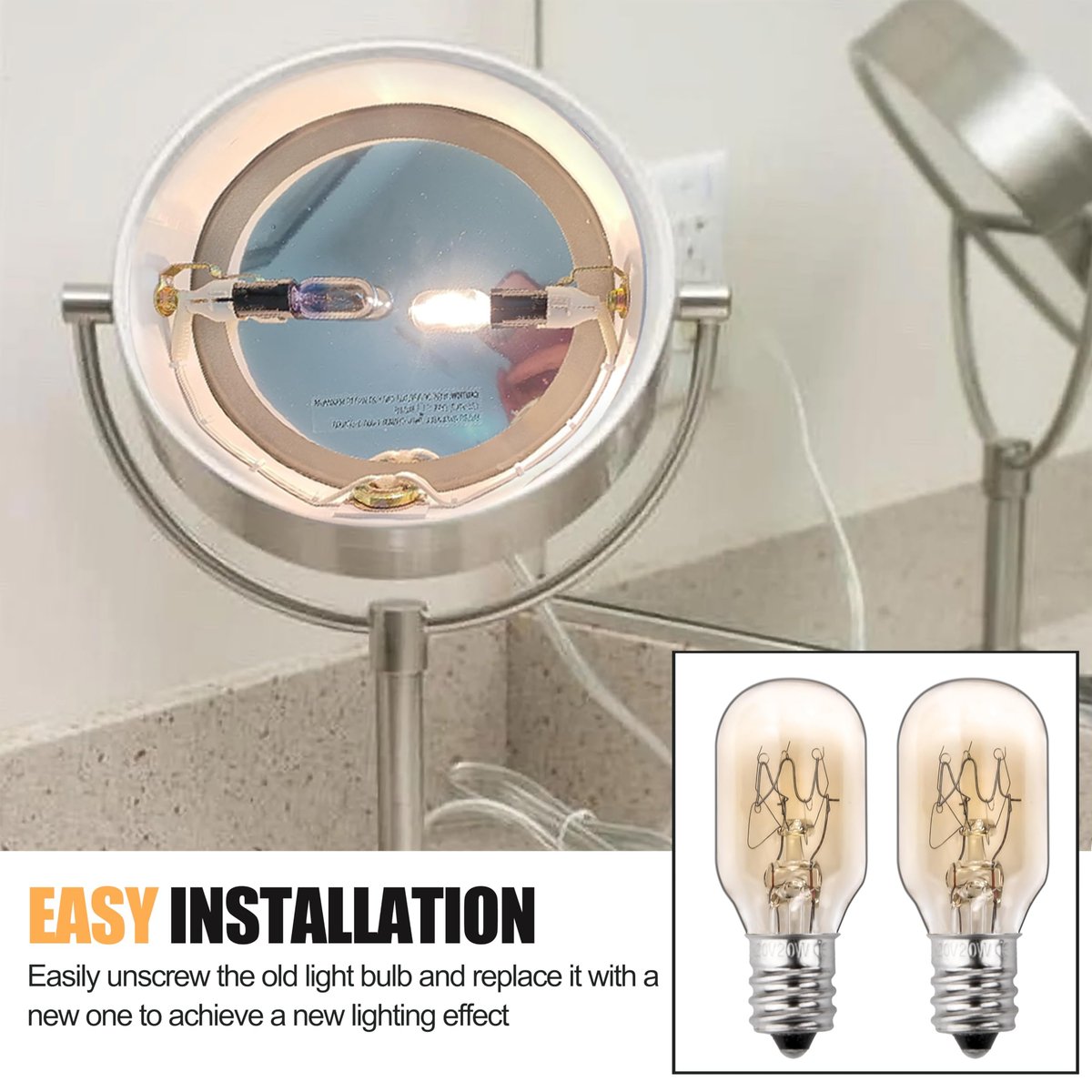 ZTTM 20W 120V Incandescent Replacement Bulb for Conair RP34B Makeup Mirror – E12 Candelabra Base, 2700K Warm Light (2-Pack) Avelisse
