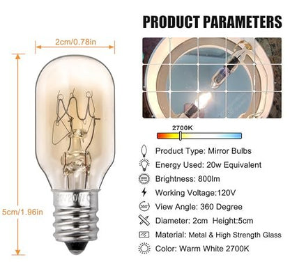 ZTTM 20W 120V Incandescent Replacement Bulb for Conair RP34B Makeup Mirror – E12 Candelabra Base, 2700K Warm Light (2-Pack) Avelisse