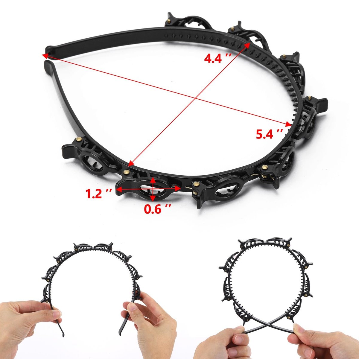 acDesign 4-Piece Headband with Clips Set – Professional Weave Bangs Hairstyle Hairpin Headband for Women (2 Black & 2 Red) - görsel 3