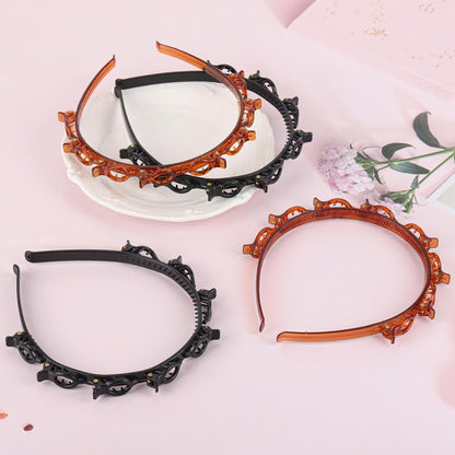 acDesign 4-Piece Headband with Clips Set – Professional Weave Bangs Hairstyle Hairpin Headband for Women (2 Black & 2 Red)