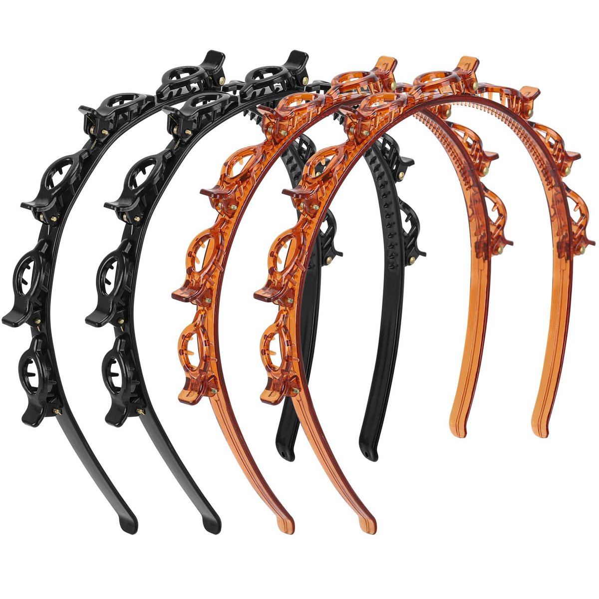 acDesign 4-Piece Headband with Clips Set – Professional Weave Bangs Hairstyle Hairpin Headband for Women (2 Black & 2 Red) - görsel 1