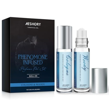 Aeshory Pheromone Perfume for Men - 2 Pack Roll-On Attraction Cologne, Long-Lasting Essential Oil Scent Avelisse