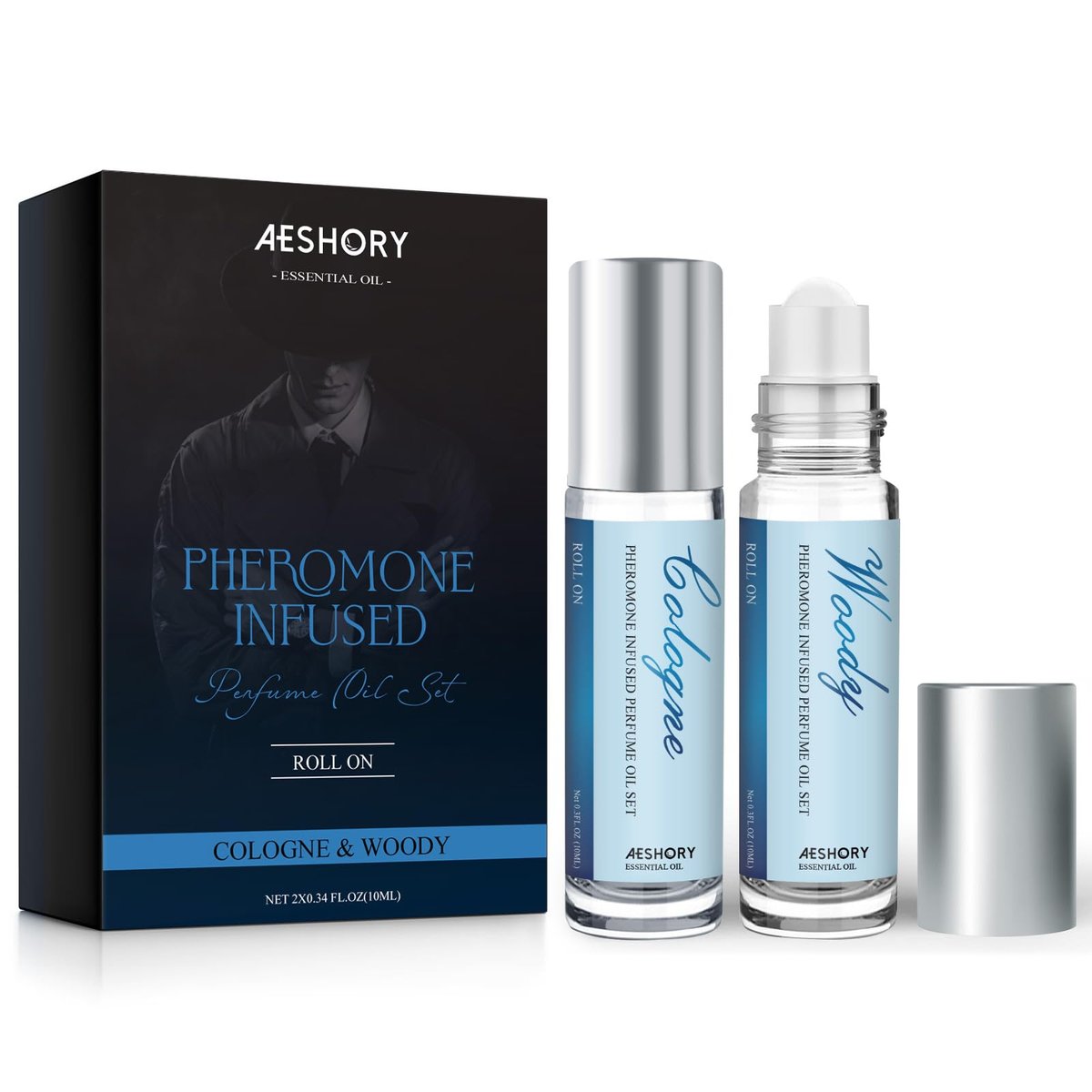 Aeshory Pheromone Perfume for Men - 2 Pack Roll-On Attraction Cologne, Long-Lasting Essential Oil Scent Avelisse