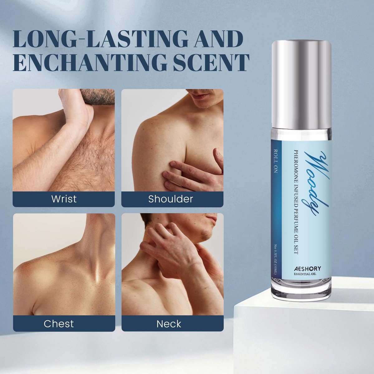 Aeshory Pheromone Perfume for Men - 2 Pack Roll-On Attraction Cologne, Long-Lasting Essential Oil Scent Avelisse